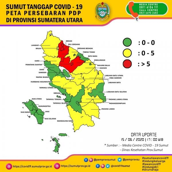 Peta Persebaran PDP di Provinsi Sumatera Utara 15 Juni 2020